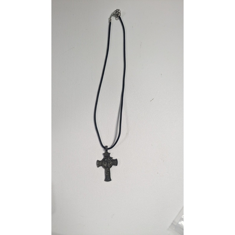 Jesus Christ Face Crucifix Cross Pendant Necklace INRI Gunmetal Black Cord - Picture 2 of 9